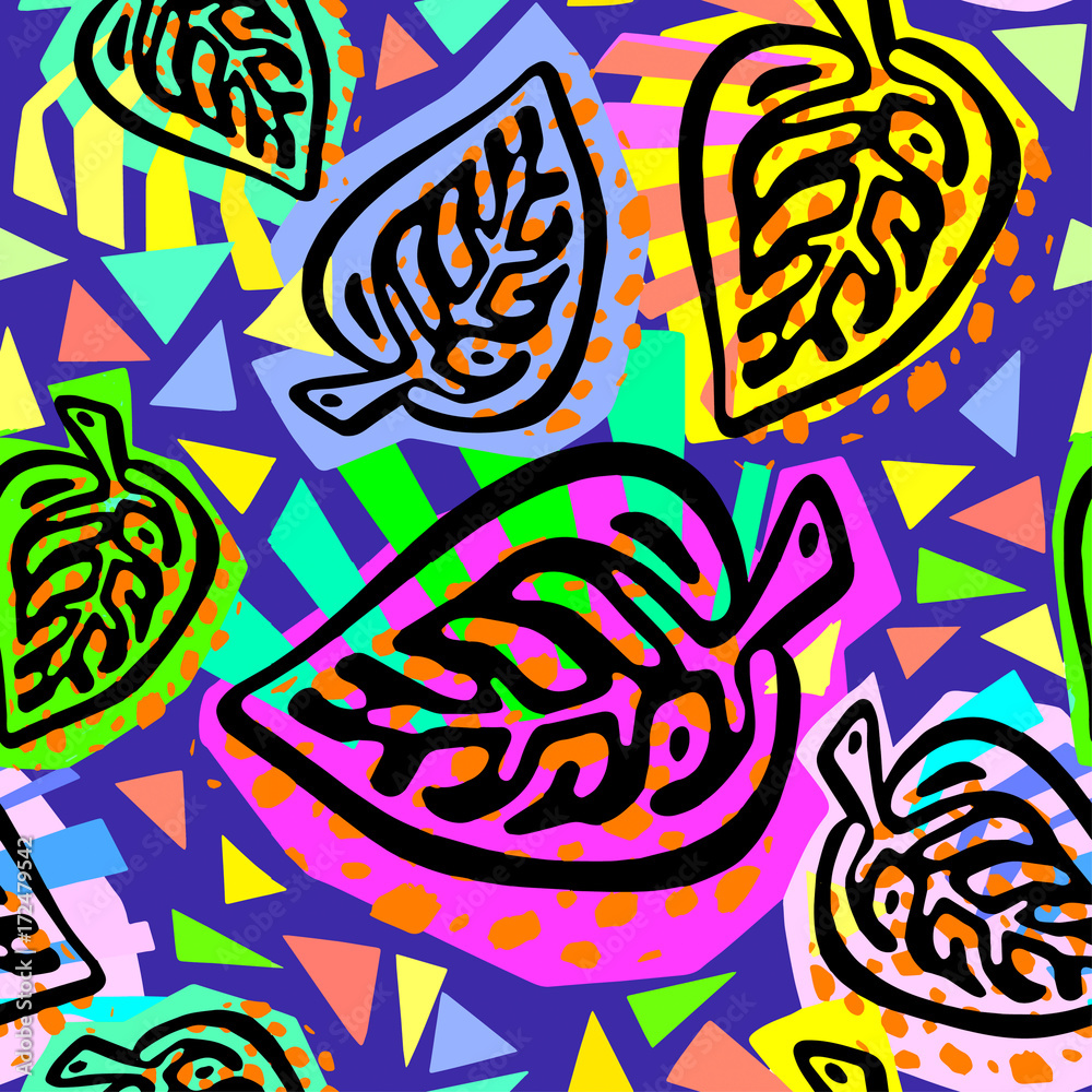 Seamless autumn leaves pattern,trendy print in collage cut out, carve style.Hand drawn doodle texture. Seamless autumn leaves pattern,trendy print in collage cut out, carve style.Hand drawn doodle texture.