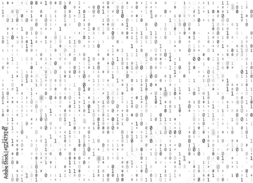 Vector binary code white seamless background. Big data and programming hacking, decryption and encryption, computer streaming black numbers 1,0. Coding or Hacker concept texture or web page fill