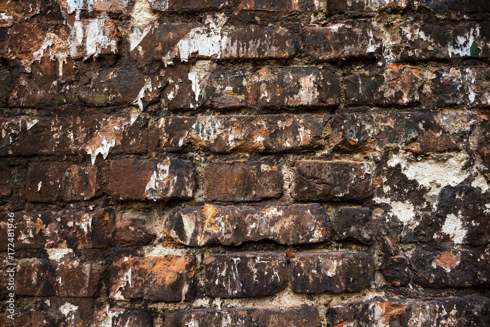 Brick wall. Color red-brown. Background. Abstraction.