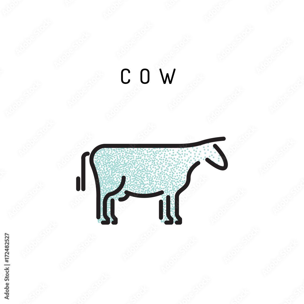 Vector cow outline icon isolated on a white background. A simplified silhouette of a cow, logo in the linear style Vector cow outline icon isolated on a white background. A simplified silhouette of a cow, logo in the linear style
