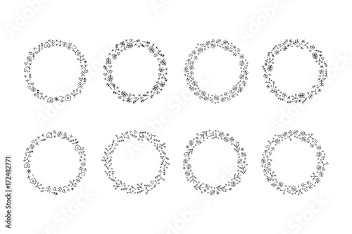 Set of Christmas wreath isolated on white background hand-drawn.