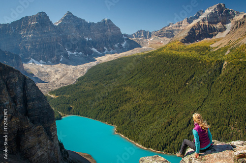 On the top of Tower of Babel above Moraine Lake, Canada photo