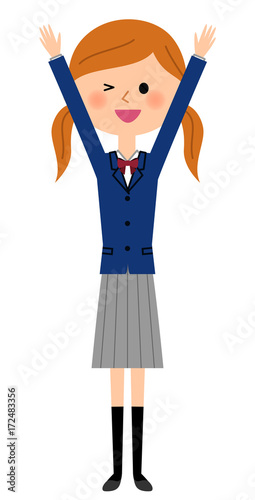 バンザイする女子高生