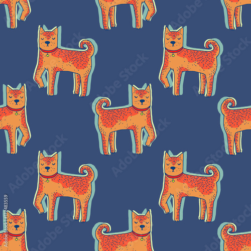 Cute Shiba Inu dog - vector seamless pattern. Kawaii japanese puppy sketch