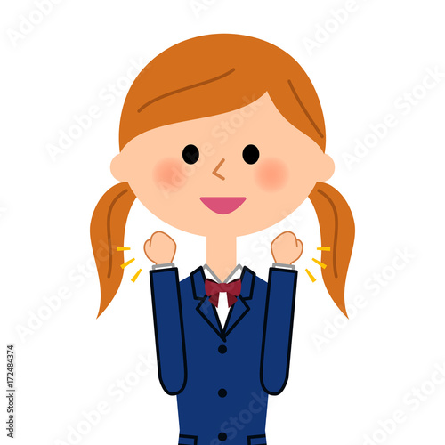 ガッツポーズをする女子高生
