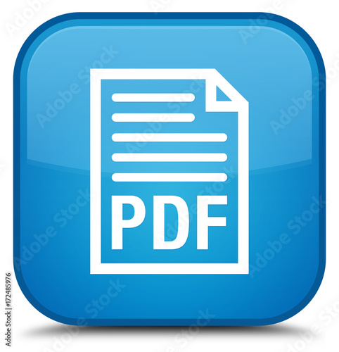 PDF document icon special cyan blue square button