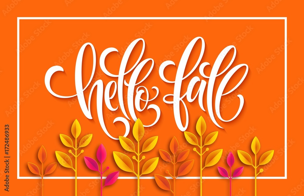 Fototapeta premium Fall sale background design with colorful paper cut autumn leaves. Vector illustration