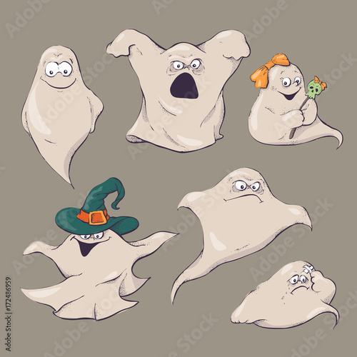 Set of ghost characters emoticons isolated. Vector illustration