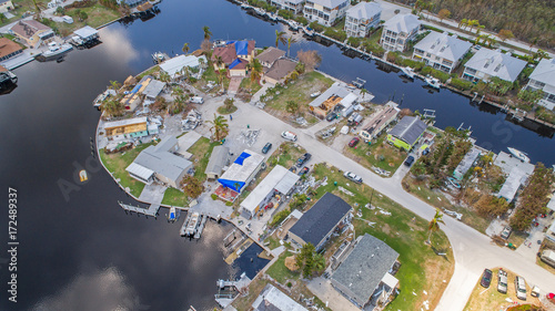 Aerial images of post hurricane Irma damage over Goodland, Florida. A small fishing village on the southwest coast near Naples