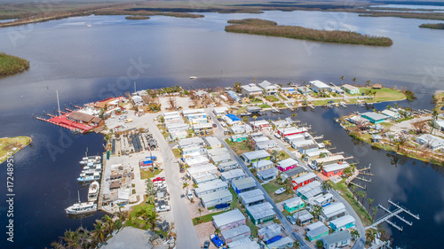 Aerial images of post hurricane Irma damage over Goodland, Florida. A small fishing village on the southwest coast near Naples