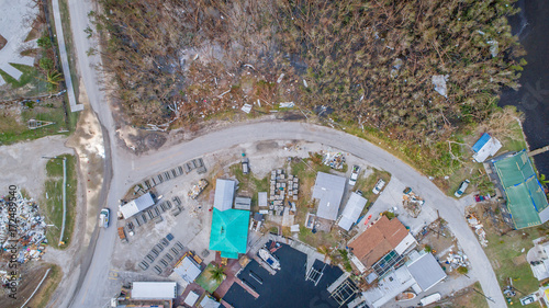 Aerial images of post hurricane Irma damage over Goodland, Florida. A small fishing village on the southwest coast near Naples
