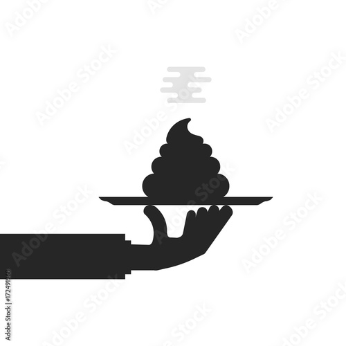black hand holding shit on plate