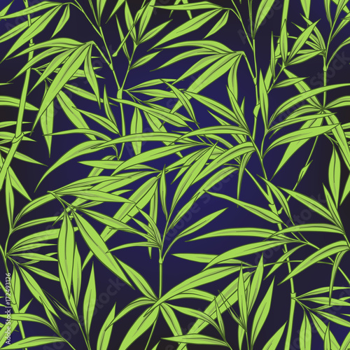 Seamless pattern with bamboo leaves and branches in Japanese sty