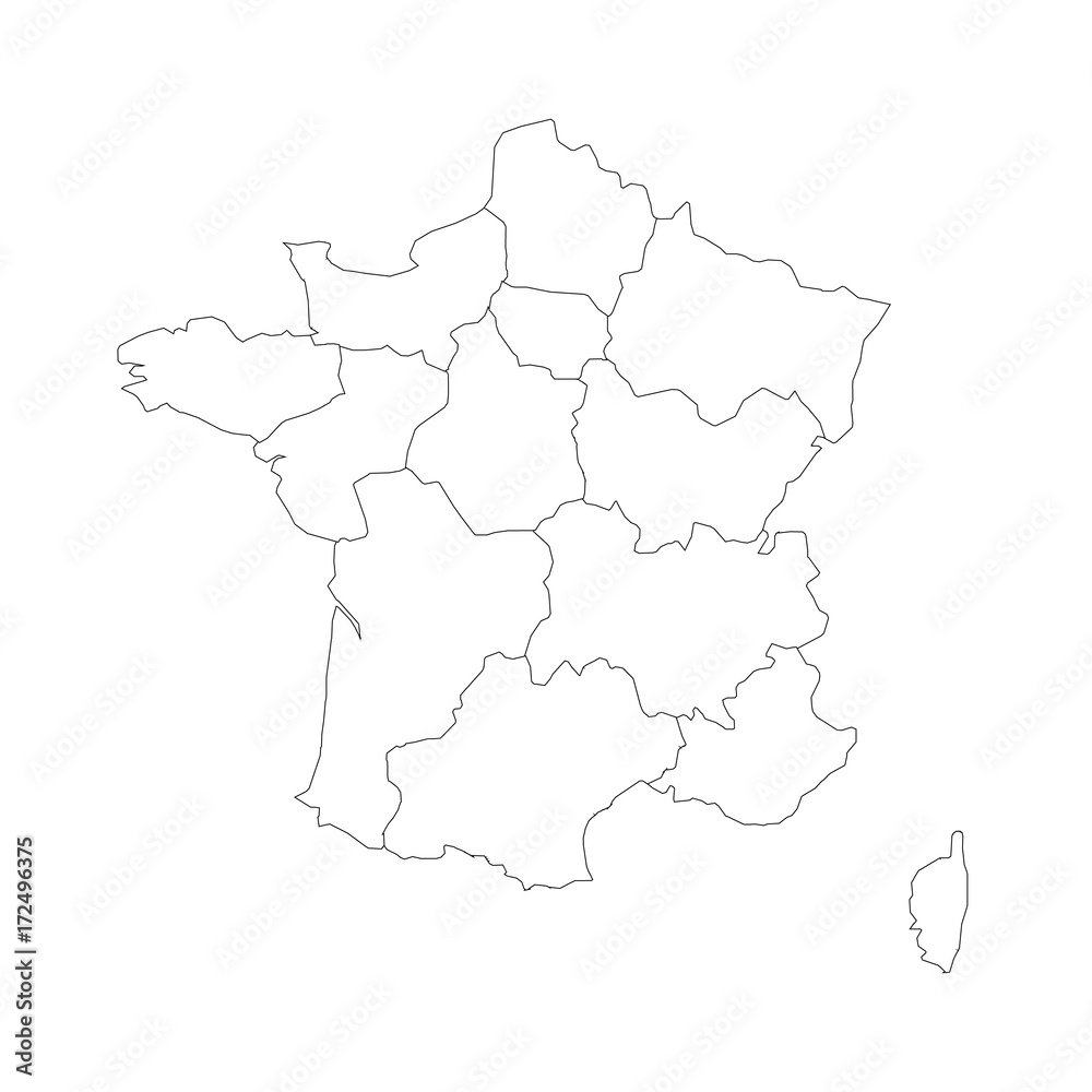 Outline Map Of France Divided Into 13 Administrative Metropolitan 
