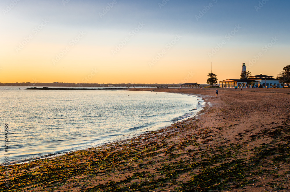 Sand Beach at the Five Mile Lighthouse Park in New Haven, CT, at Sunset Sand Beach at the Five Mile Lighthouse Park in New Haven, CT, at Sunset