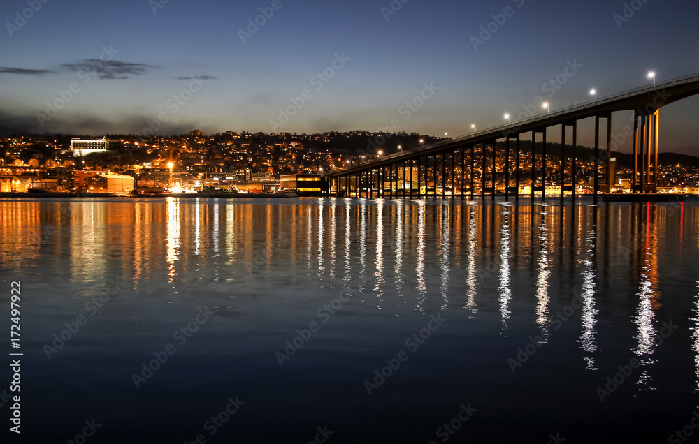 Fototapeta premium Tromsoe Bridge at Night, Norway, Europe