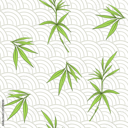 Seamless pattern with bamboo leaves and branches in Japanese sty
