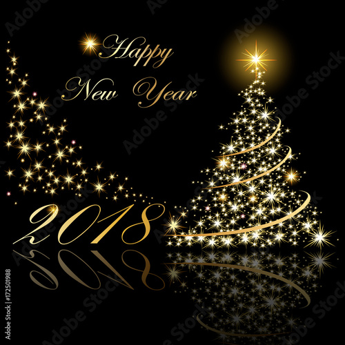 Vector 2018 Happy New Year background with golden Christmas tree