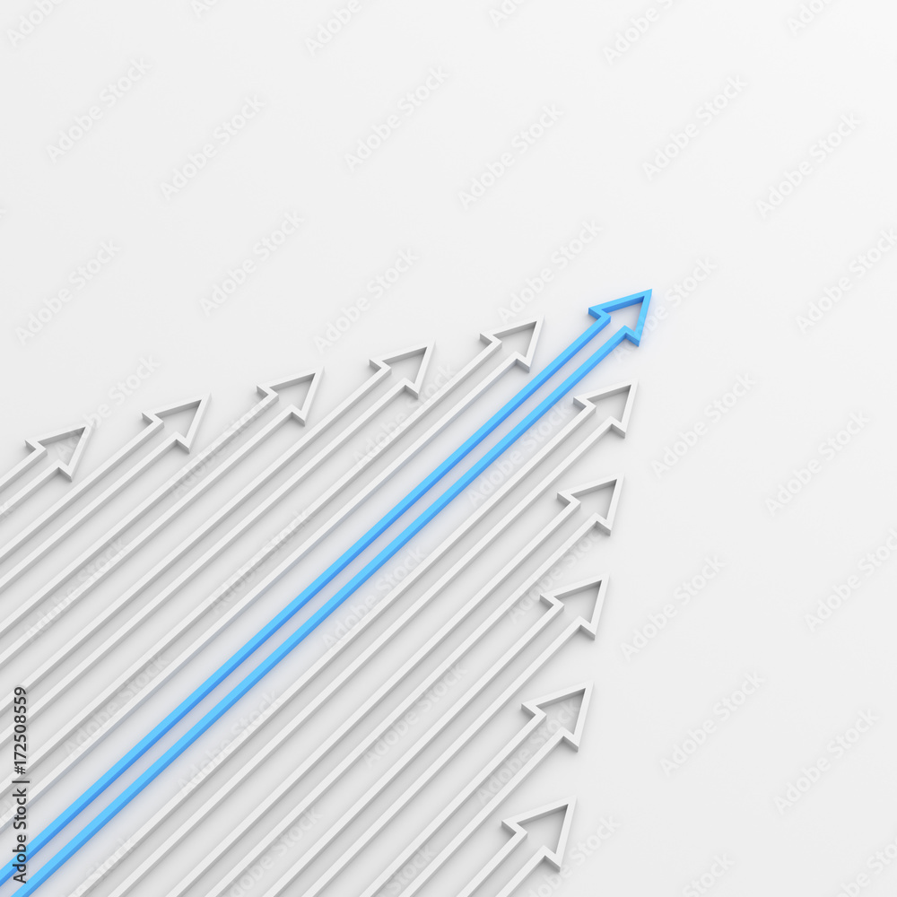 Leadership, blue leader arrow leading whites. 3D Rendering. Leadership, blue leader arrow leading whites. 3D Rendering.