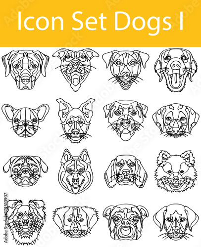 Drawn Doodle Lined Icon Set Dogs I