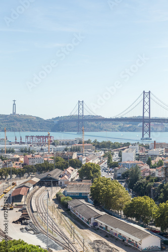 view on travel city Lisbon from top place