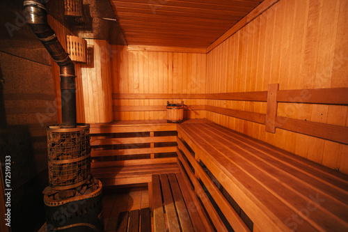 Finnish bath. Wooden sauna interior © Mulderphoto