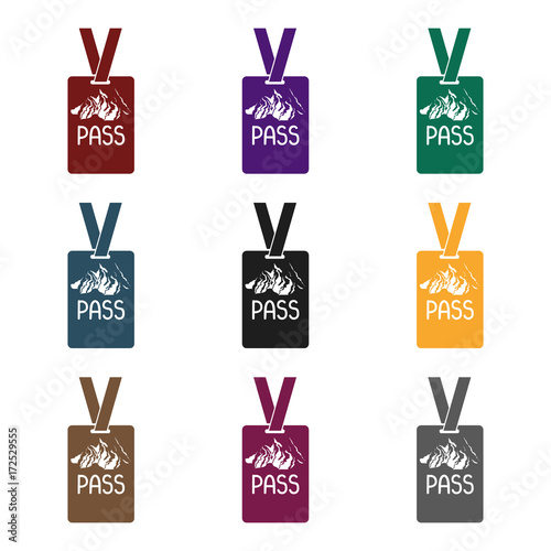 Ski pass icon in black style isolated on white background. Ski resort symbol stock vector illustration.