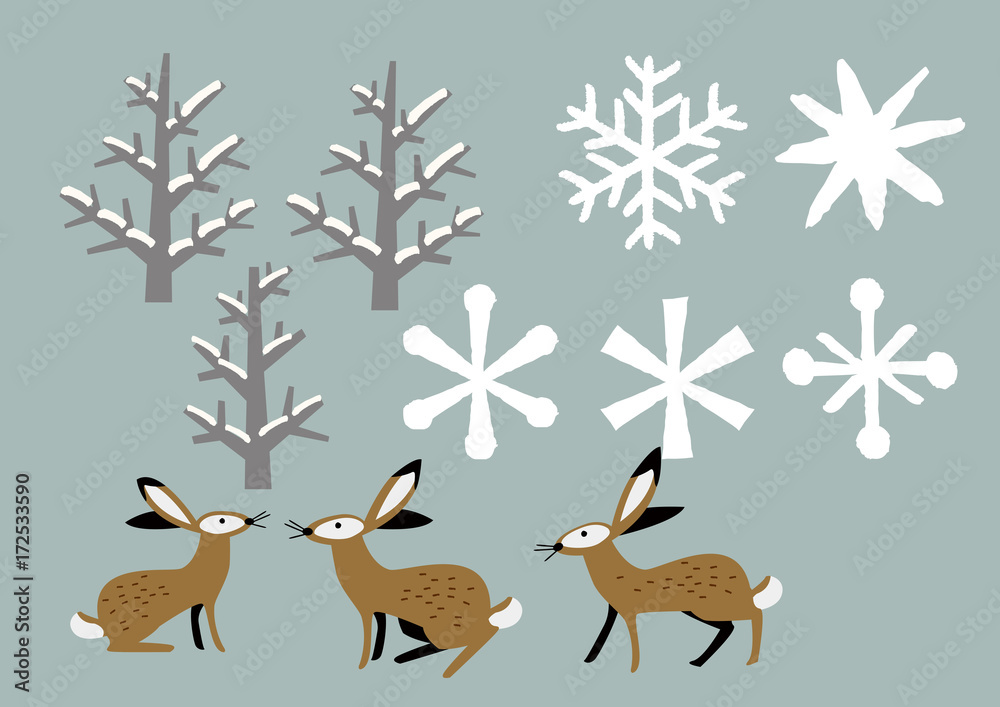 雪山のうさぎ冬素材パーツ背景stock Vector Adobe Stock