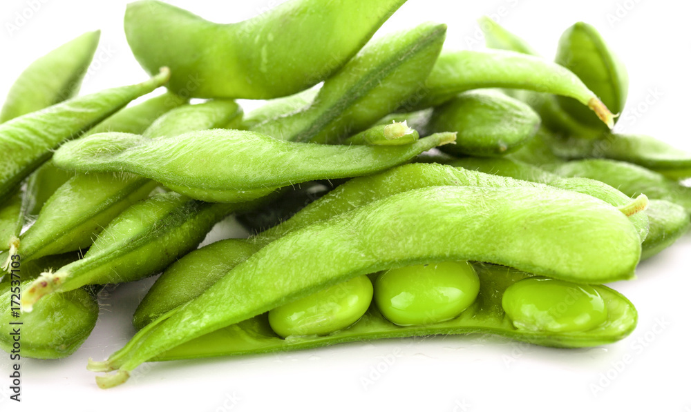 Green soybeans isolated on white background. Green soybeans isolated on white background.