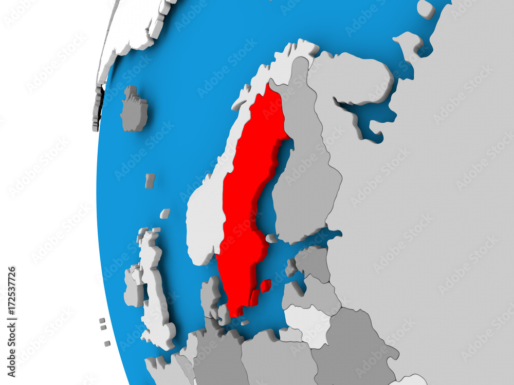 Obraz premium Map of Sweden on political globe