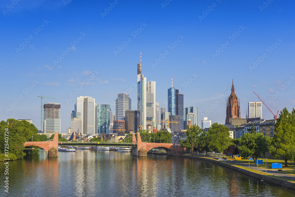 Frankfurt city skyline at business district, Frankfurt, Germany