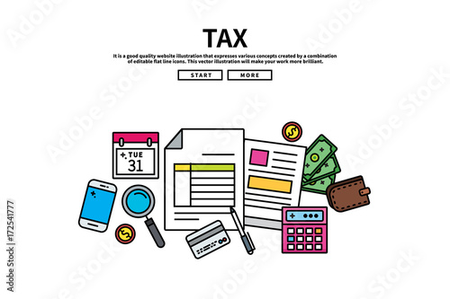 Flat line vector editable graphic illustration, business finance concept, tax
