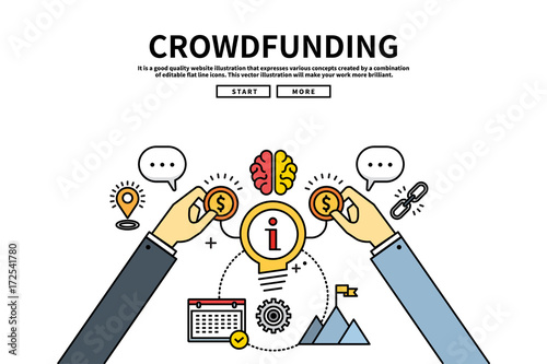 Flat line vector editable graphic illustration, business finance concept, crowdfunding