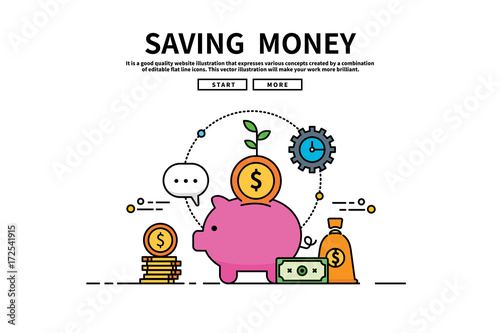 Flat line vector editable graphic illustration, business finance concept, saving money
