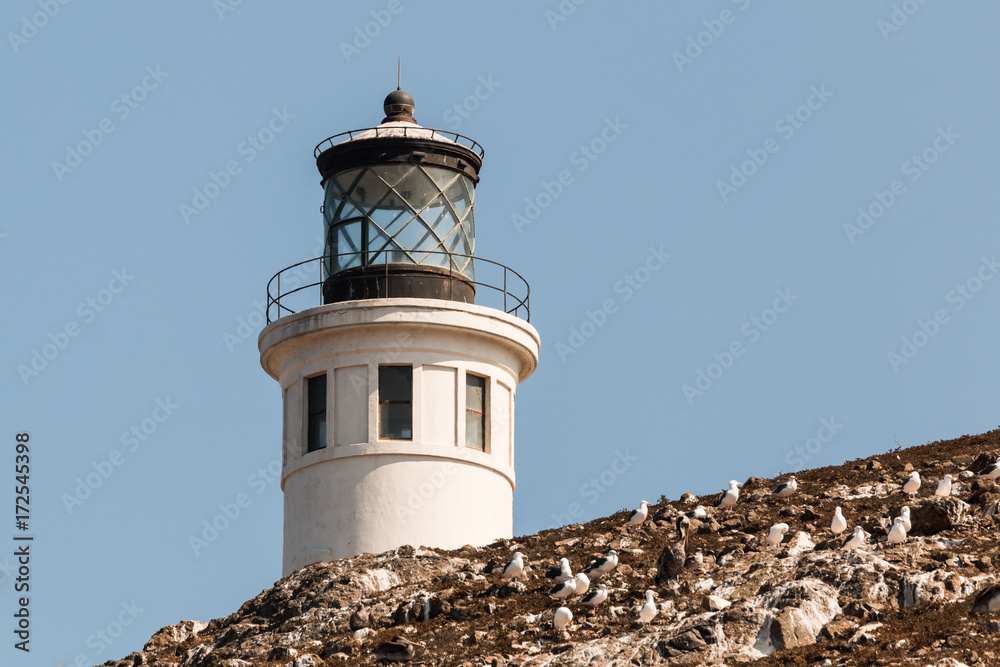 Close-up view of Anacapa lighthouse on Anacapa Island in Southern California, part of the Channel Islands National Park. Close-up view of Anacapa lighthouse on Anacapa Island in Southern California, part of the Channel Islands National Park.
