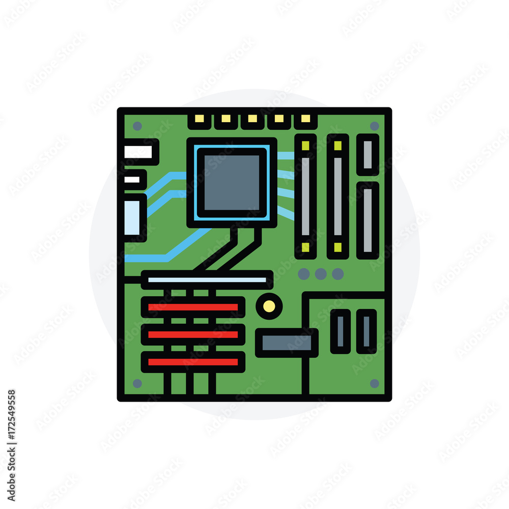 Computer component motherboard concept Isolated Line Vector Illustration editable Icon Computer component motherboard concept Isolated Line Vector Illustration editable Icon