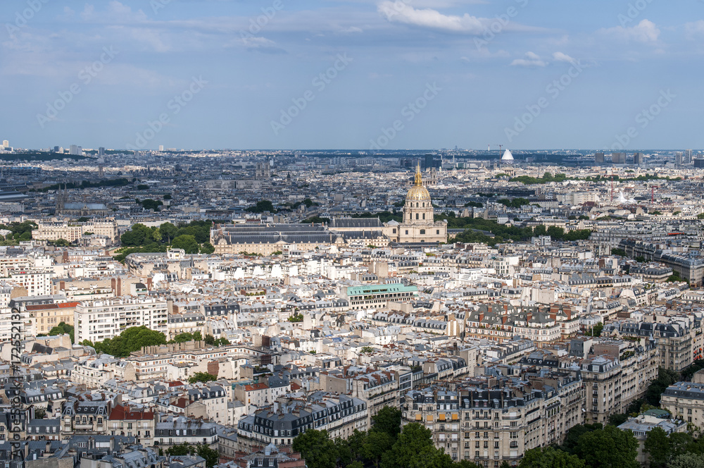 Aerial view of Paris as seen from the Eiffel tower. 