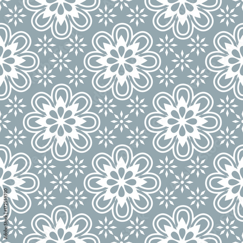 Geometric seamless pattern. Modern floral ornament. Gray and white color. Vector illustration. For the interior design  wallpaper  decoration print  fill pages