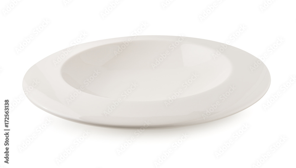 Empty ceramic round plate isolated on white Empty ceramic round plate isolated on white