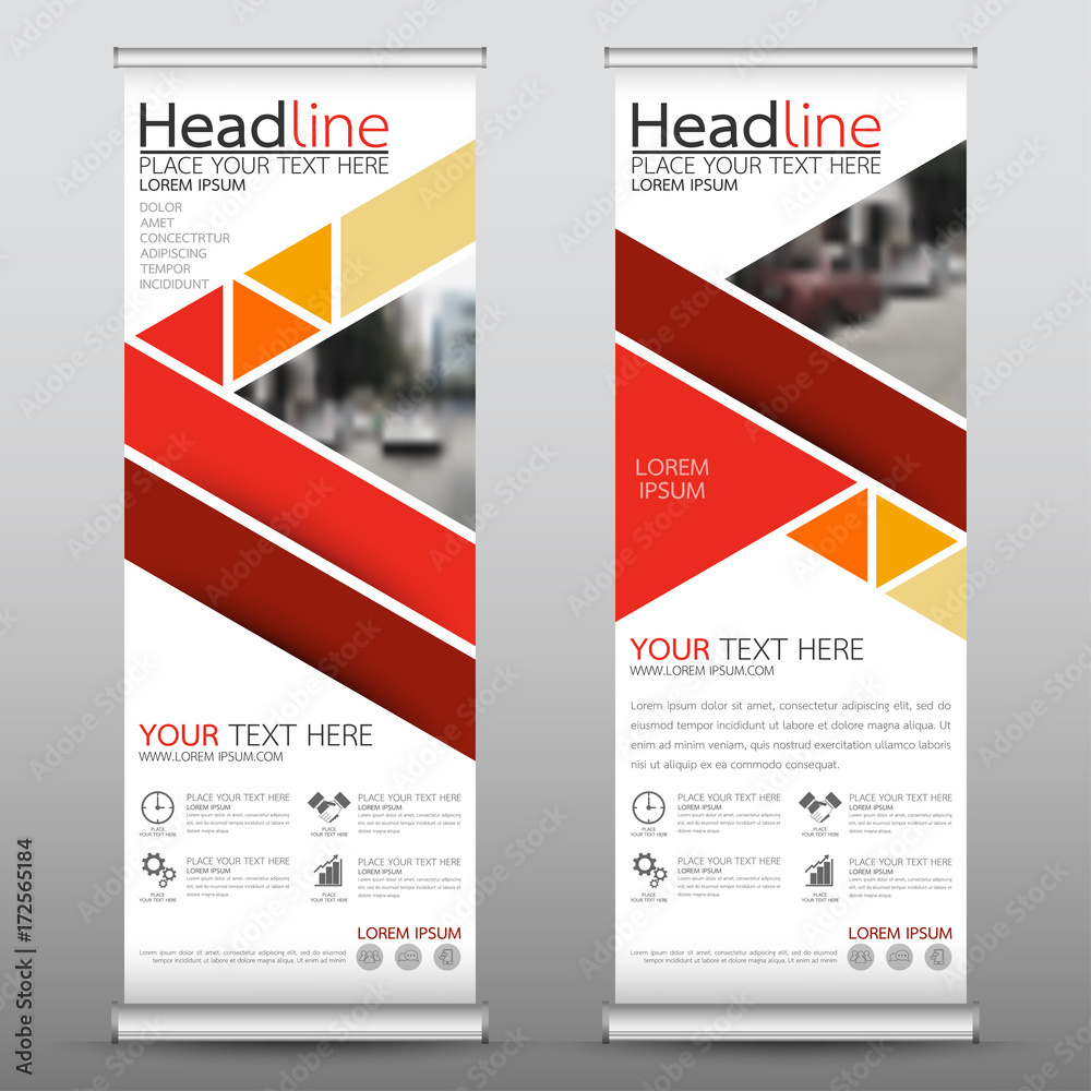 Roll up business banner design vertical template vector, cover presentation abstract geometric background, modern publication display and flag-banner, layout in rectangle size.