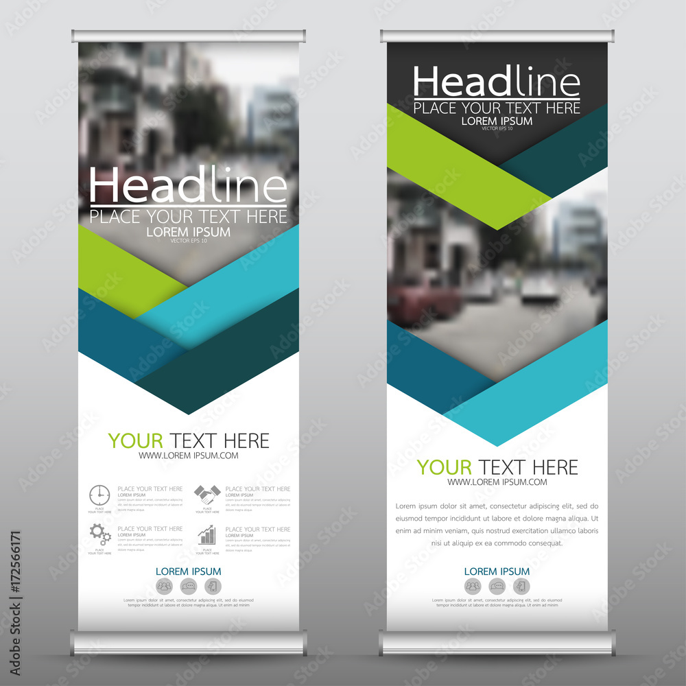 Naklejka premium Roll up business banner design vertical template vector, cover presentation abstract geometric background, modern publication display and flag-banner, layout in rectangle size.