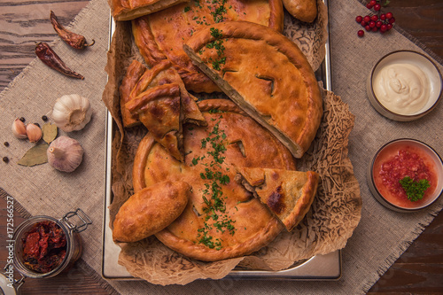 Different pies from meat an...