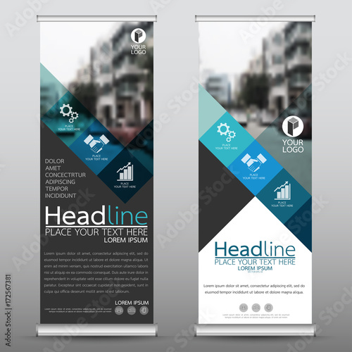 Roll up business banner design vertical template vector, cover presentation abstract geometric background, modern publication display and flag-banner, layout in rectangle size.