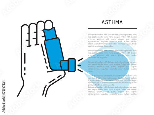 Inhaler of Asthma vector banner template on medical theme with place for text. Asthma inhaler in the hand of the man