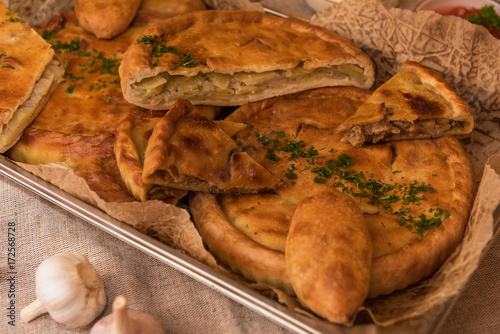 Different pies from meat an...