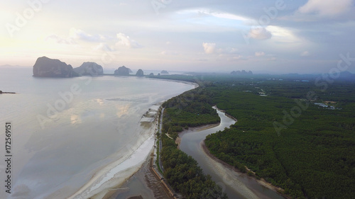 An unspoil beach of Pakmeng, Sikao District, Trang Province, Thailand. A natural beauty of crystal clear sea water, white sandy beach and distant islands located at Sounhern Thailand