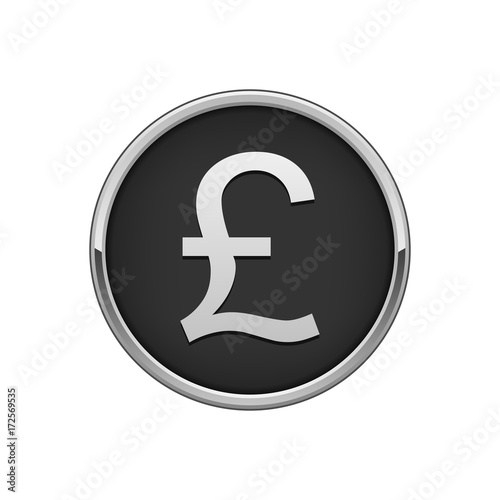 Silver black round badge with United Kingdom pound sterling sign