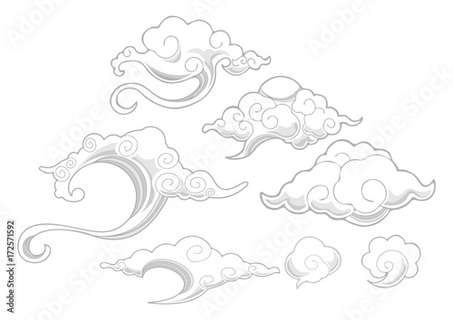 oriental withe cloud ornament set vector with white isolated background