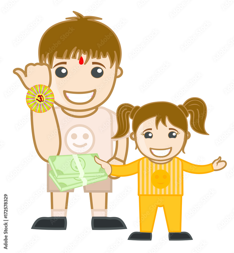 Funny Kids Celebrating Rakhi Festival - clip-art vector illustration