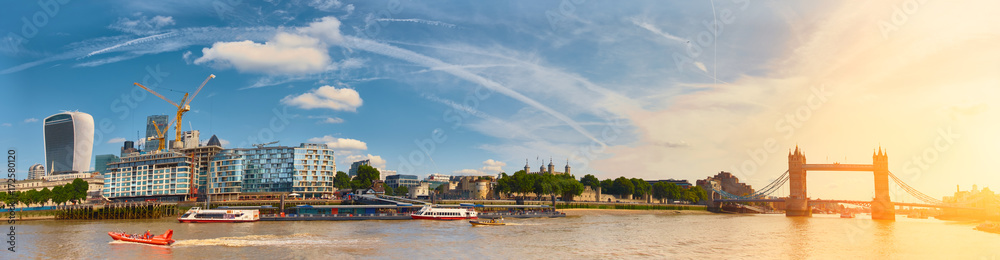 London skyline from South Bank, panoramic toned image